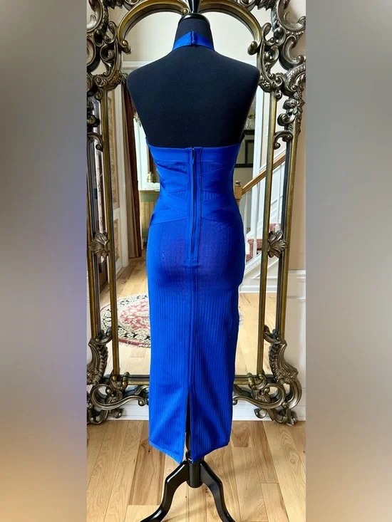 Fashion Nova Cobalt Blue Halter Midi Bandage Dress Size M - Picture 4 of 8